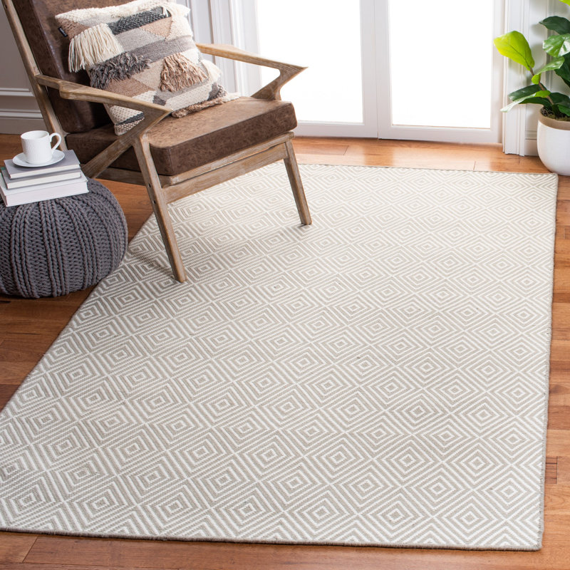 Tapis géométrique en laine et en coton crocheté à la main Holdrege, Rectangle 9 pi x 12 pi