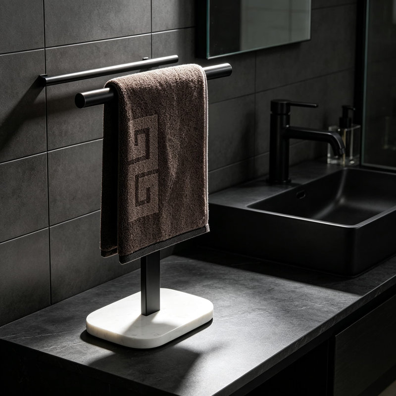 Porte-serviettes en forme de T avec base en marbre, barre porte-serviettes sur pied en acier inoxydable, porte-serviettes antirouille pour salle de bain, cuisine, meuble-lavabo, anneau porte-serviettes moderne.