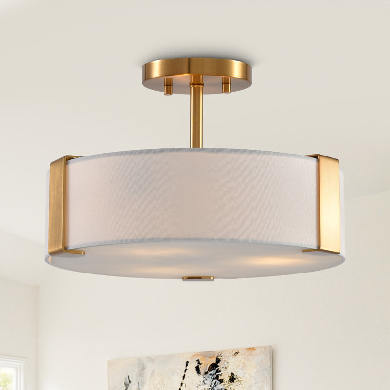14" Modern 3-Light White Fabric Shade Dimmable Drum Flush Mount Ceiling Light
