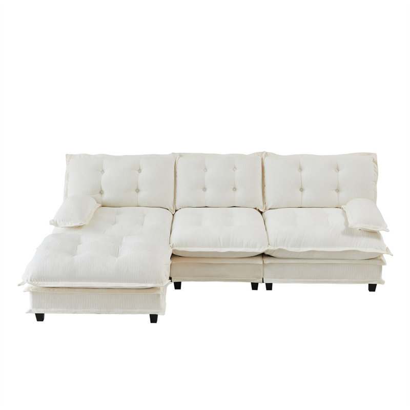 3-Seater L-Shaped Sectional, Beige Chenille