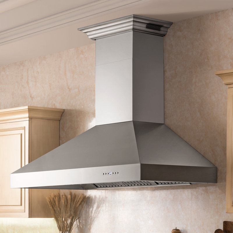 48" Crown Sound Ducted Vent Wall Mount Range Hood in Stainless Steel with Built-in Bluetooth Speakers, 48"