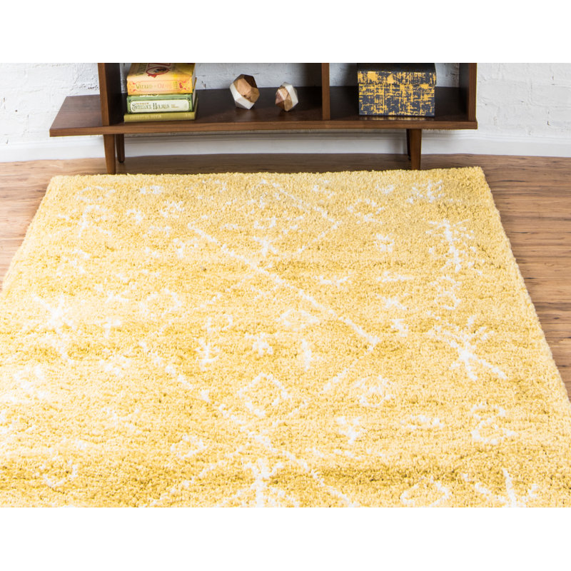 Jonnye Southwestern Area Rug, Rectangle 5'1" x 8', Yellow/Ivory