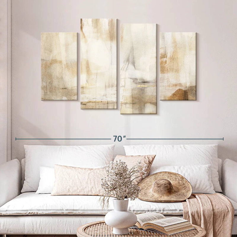 Avery neutre beige abstrait Polyptych, H 32 po x l 52 po
