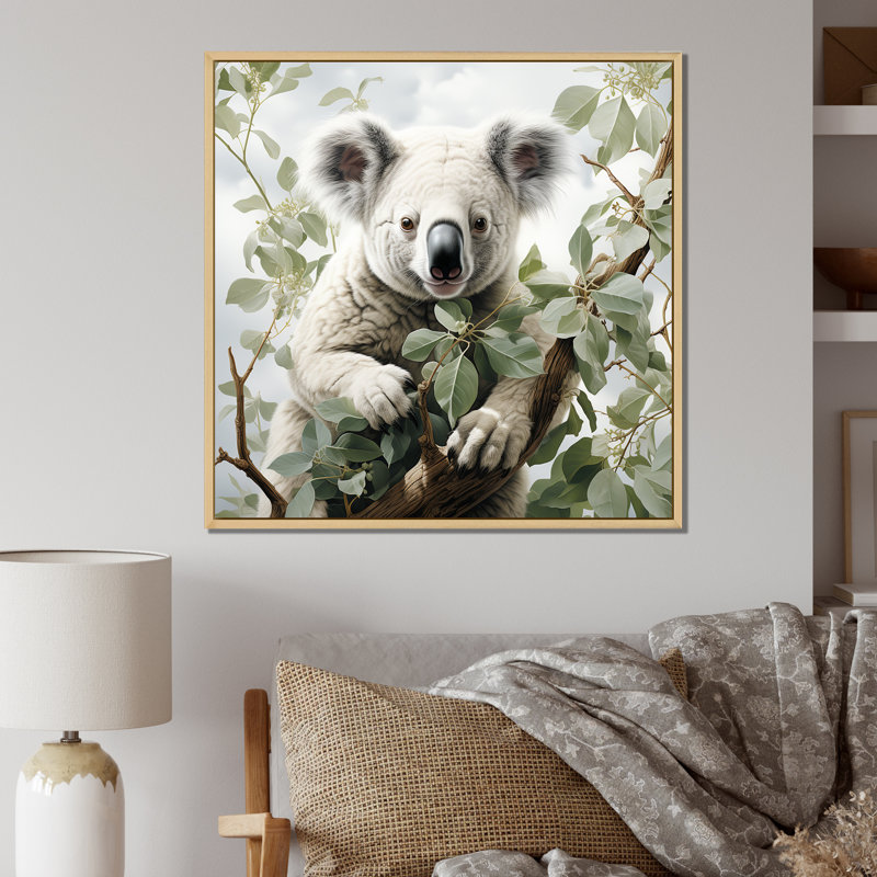 Eucalyptus qui aime les koalas 1 - Koala, art mural animal, Cadre flottant brun, H 16 po x l 16 po x P 1 po