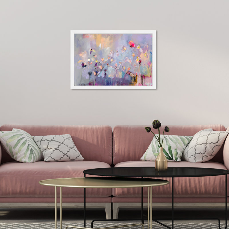 Fleurs mauves abstraites par Oliver Gal - reproduction, L 26 po x H 18 po, Blanc