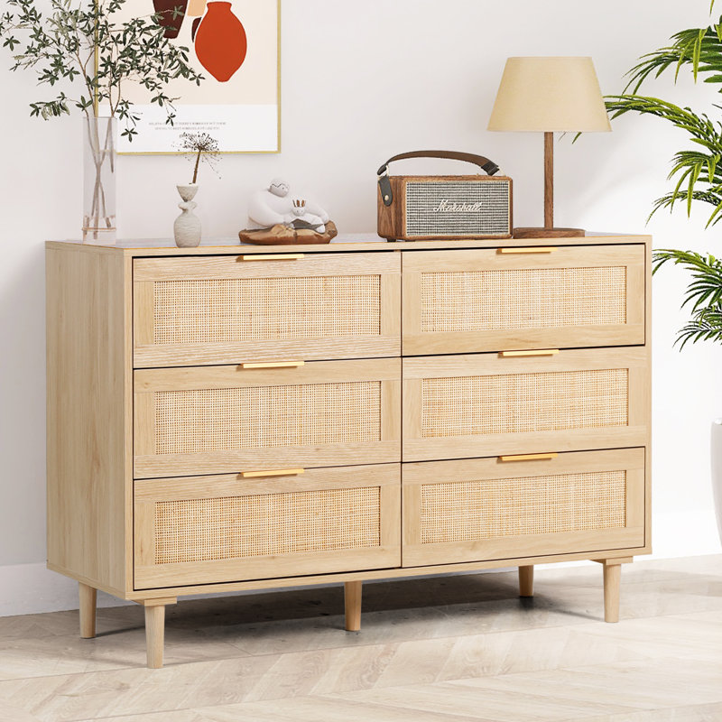 Commode de rangement pour commode 6 tiroirs 43,3 po, Naturel