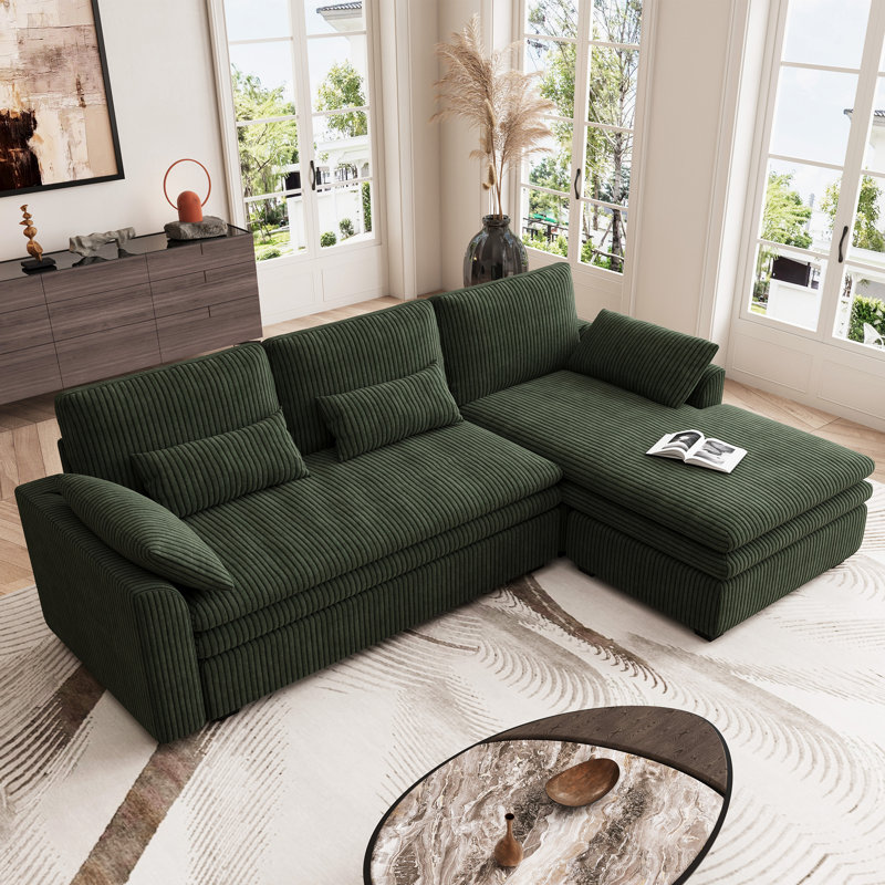 Manuel Corduroy 3-Seat Sofa L Shaped Couch With Detachable Doublelayered Seat Cushion For Apartment, Right Hand Facing