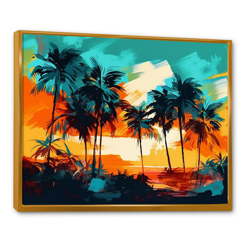 Vibrant Palm Trees IV - impression, H 12 po x l 20 po x P 1 po, Cadre flottant doré