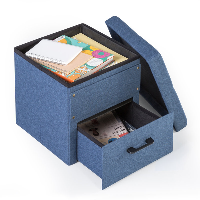 Arhaam Upholstered Ottoman, Jean Blue 100% Polyester