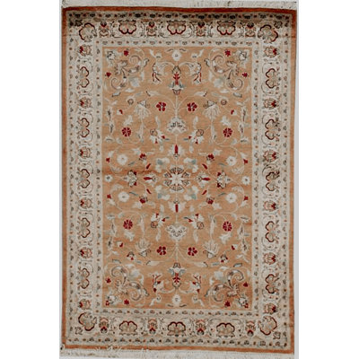 Oriental Hand-Knotted Orange/Ivory Area Rug