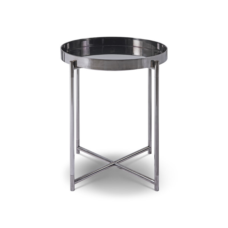 Amaani Tray Top Cross Legs End Table, Dark Chrome, Dark Chrome