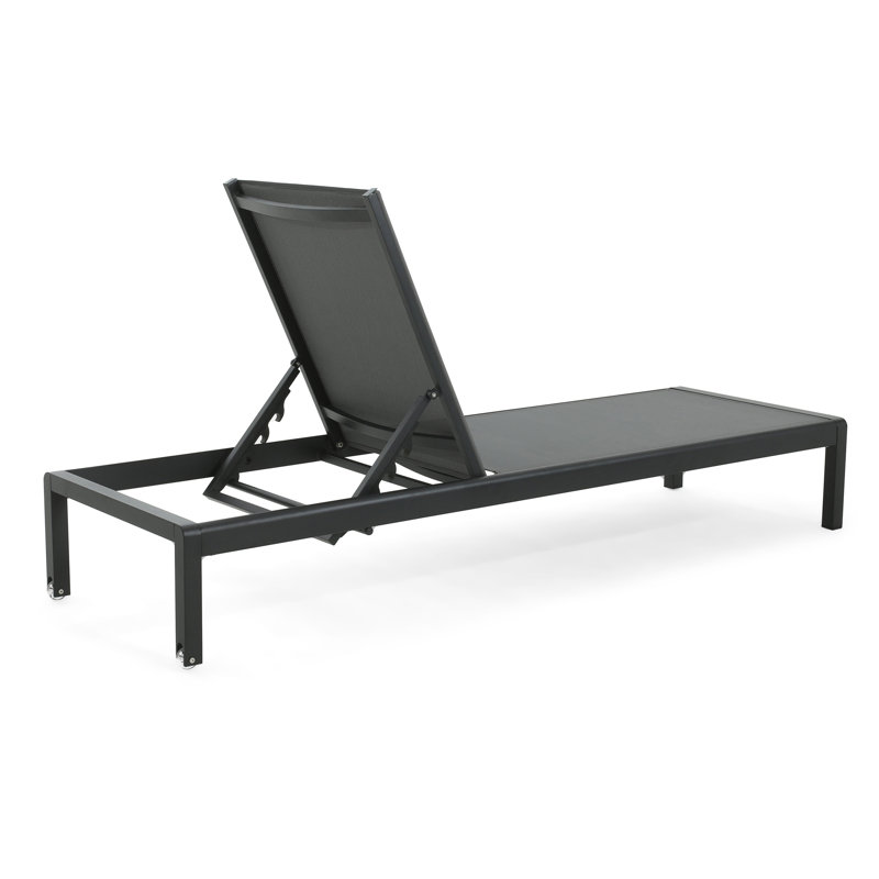 Ensemble de chaises longues CAPE CORAL KD, noir, maille durable et aluminium, parfait pour la détente au bord de la piscine et l'extérieur
