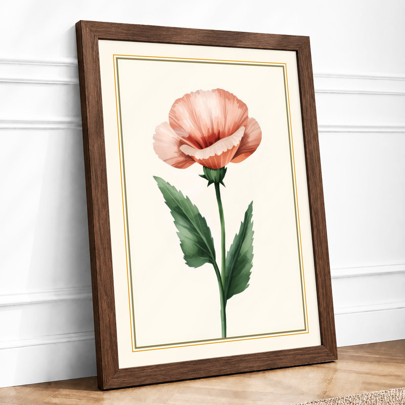 Pink Carnation Study Botanical - Framed Print, A1 - 84.1 x 59.4 cm, Walnut