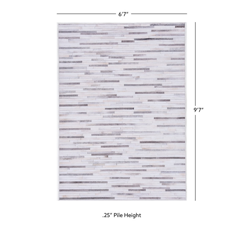 Jameown Patchwork Faux Cowhide Gray/Black Printed Area Rug, Rectangle 6'7" x 9'7"