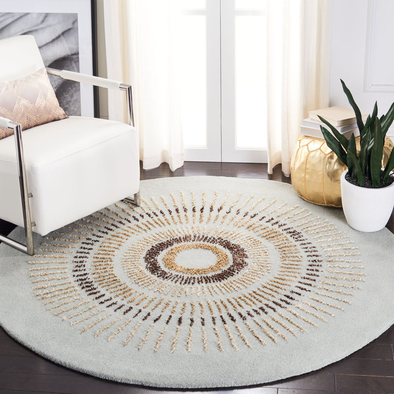 Tapis géométrique en laine touffeté à la main Jorie, Rond 6 pi