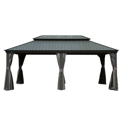 12' X 20' Hardtop Gazebo Large Outdoor Metal Gazebo With Galvanized Steel Double Roof Canopy, Aluminum Frame, Curtains And Netting For Patio, Deck, Garden, Grey