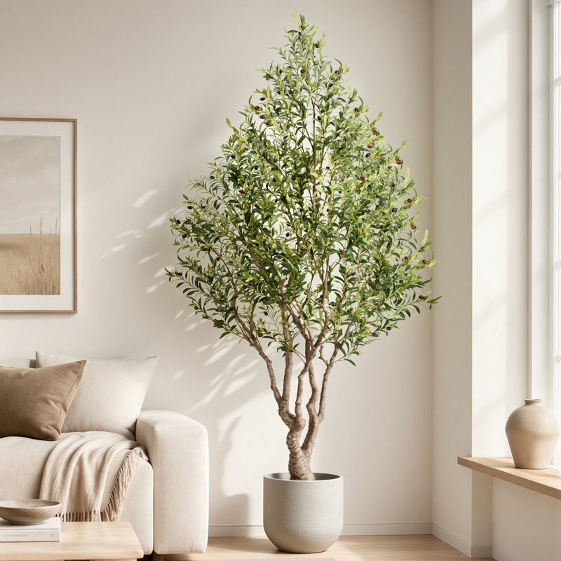 Grand olivier 8 pi - Olive artificielle en ciment noir pour décoration de maison, café et bord de mer Boho, 40 po x 38 po