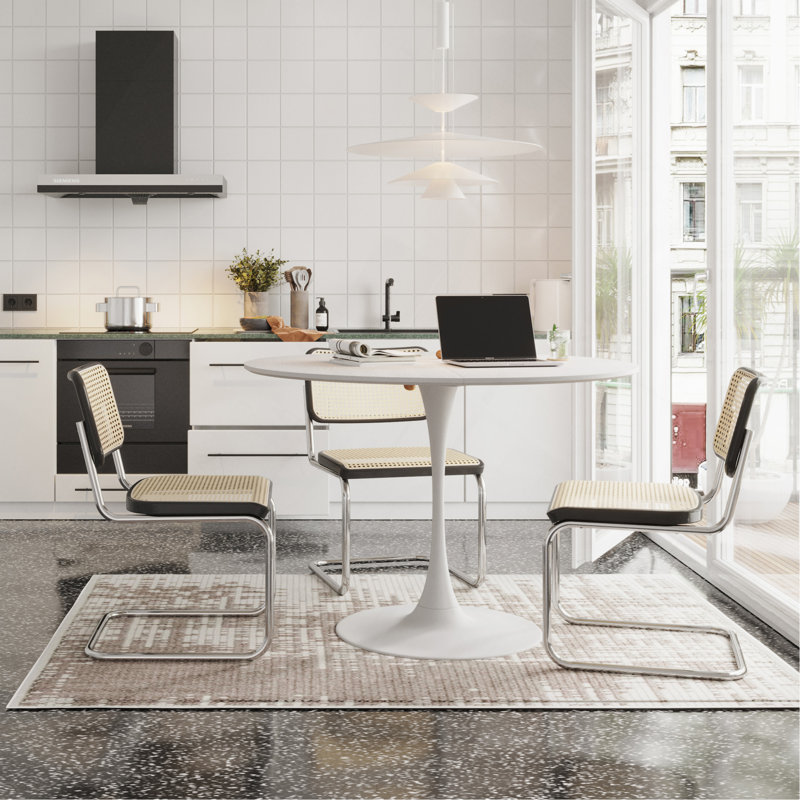 47.24"Modern Round Dining Table, White, White