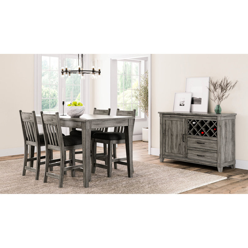 Table de salle à manger à hauteur de comptoir rustique gris, longueur 60 po, largeur 36 po, bois massif et combinaison de maquillage long et large, espace beauté