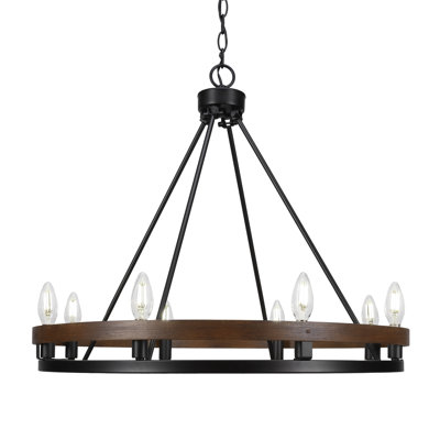 Belmont 8 Light Uplight Chandelier Shown In Painted Wood-look Metal & Matte Black Finish
