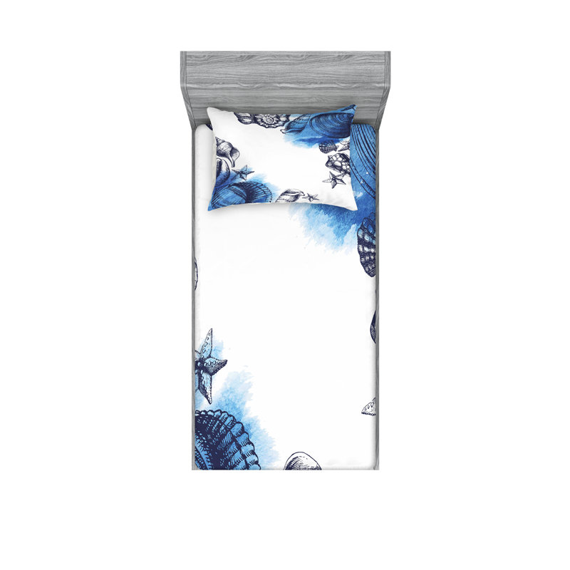 Ensemble de draps et taies décoratives bleu marine et blanc Ambesonne, Ensemble de draps pour lit simple + 1 drap-housse 