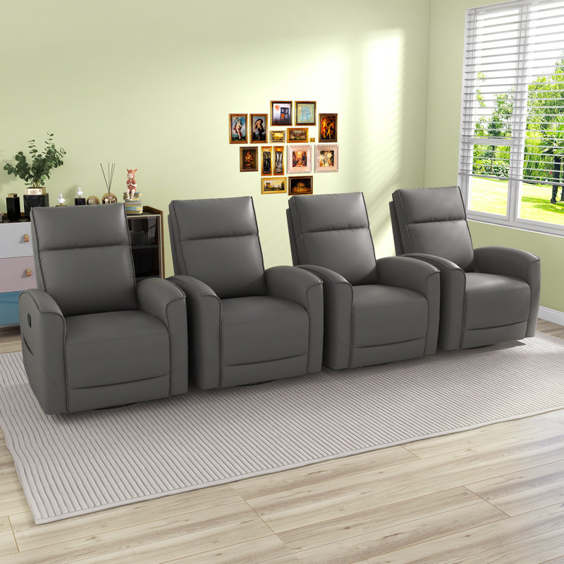 30.7'' Wide Modern and Breathable Vegan Leather Manual Rocking and Swivel Home Theater Individual Seat, Gray