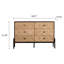 Buffet de console de style moderne du milieu du siècle, 126 cm (49,52 po), 6 tiroirs, motif de losange géométrique 3D, pieds en métal noir.