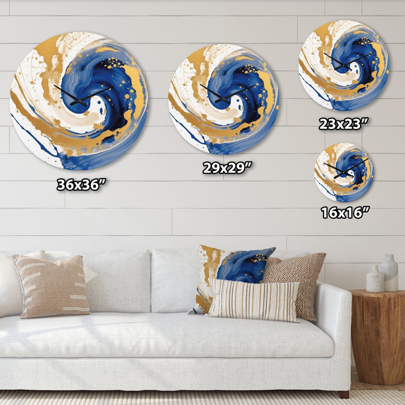 Horloge murale en métal bleu foncé et spirale III, Très grand