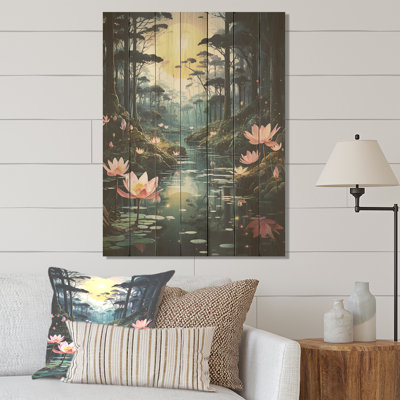 Deep River Into The Forest II - Forest On Wood Print