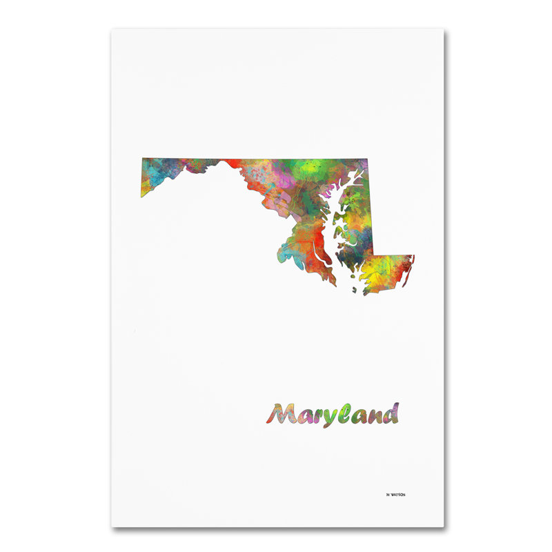 « maryland state map-1 », reproduction d’impression sur toile tendue, H 24 po x l 16 po x P 2 po