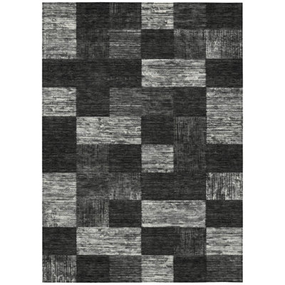 Tapis extérieur lavable à motif géométrique noir et gris 5 pi x 8 pi