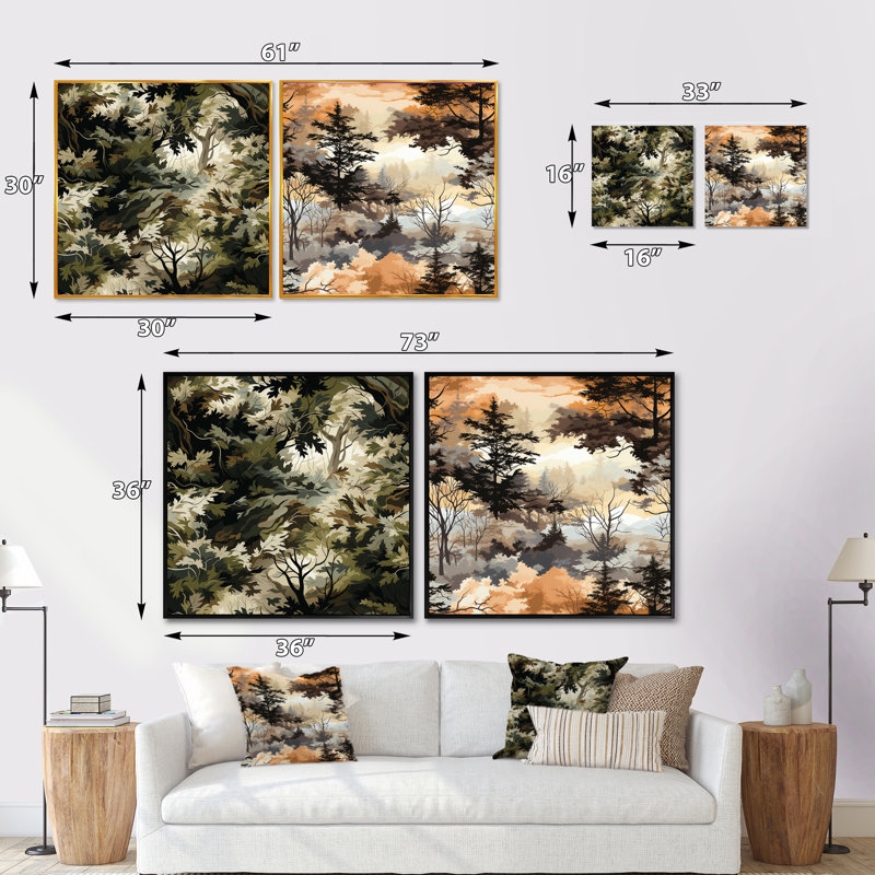 Callison - ensemble de 2 collages carrés en forêt, H 30 po x l 61 po, Toile tendue