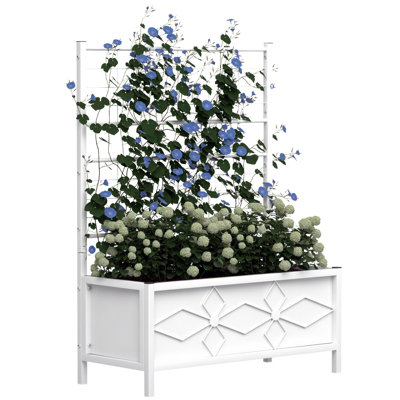 Outsunny Galvanized Raised Garden Bed With Trellis For Climbing Vines Vegetables Flowers, Outdoor Planter Box, 35.4" X 15.7" X 47.2"