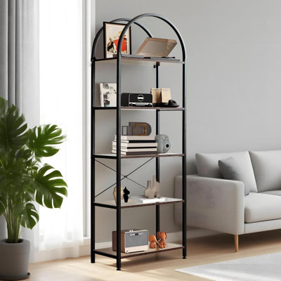 Bookshelf Arched Display Racks, Freestanding Storage Rack with Metal Frame & Wood Shelves