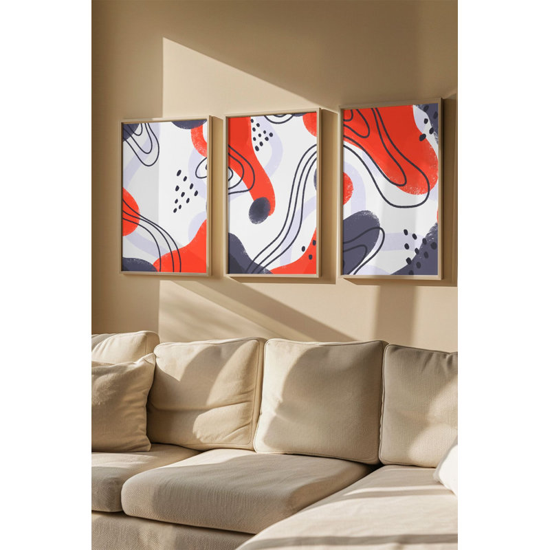 Ensemble de 3 peintures élégantes encadrées décoratives, 12,9 po x 18,9 po | Cadre 100% bois massif (épaisseur: 0,8 pouce), œuvre d'art 100% MDF | Impression numérique vibrante, pour le salon et le bureau