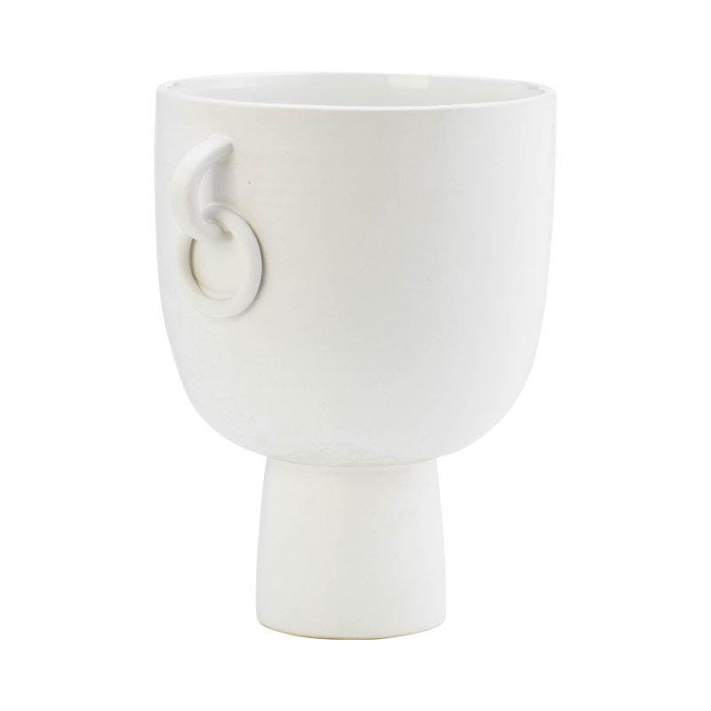 Vase en céramique blanc avec poignées, H 10 po x l 9 po x P 7 po