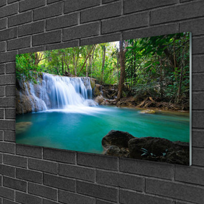 Nature Waterfall Lake Forest 1 Piece Wall Art on Glass