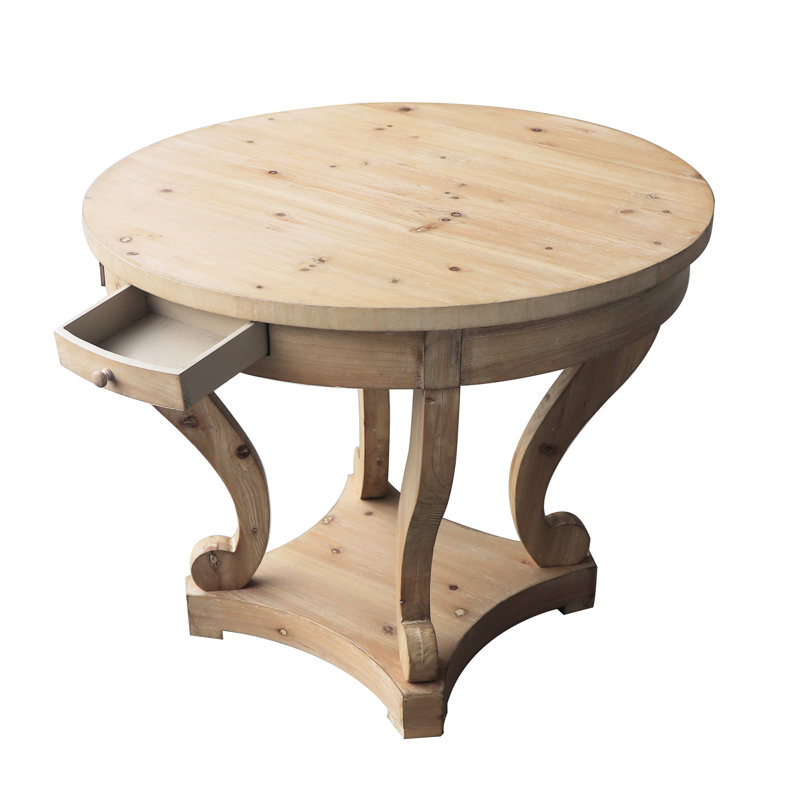 Petite table basse ronde, style, pieds incurvés, grain de bois naturel, 2 tiroirs de rangement, convient au coin-repas, aspect vieilli, bois, fabrication