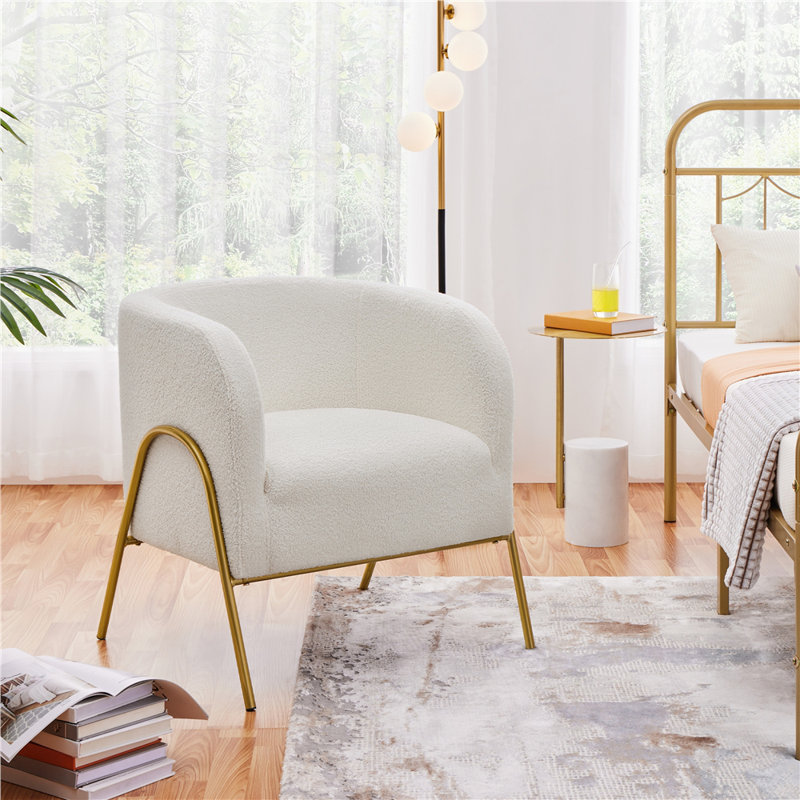 Fauteuil demi-tonneau rembourré Fitchburg, Mélange de polyester ivoire
