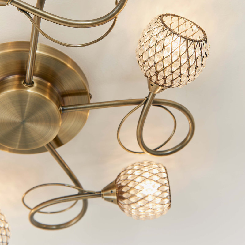 Coven Glass Semi Flush Mount, Antique Brass