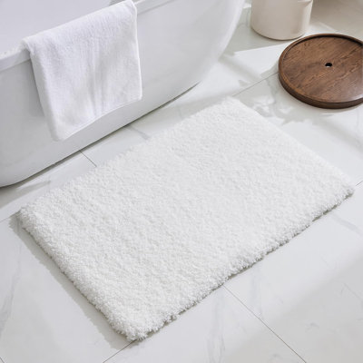 White Luxury Plush Bathroom Rug, 24.1X36.1 Cm, Non-Slip, Fluffy Bath Mat, Washable, Soft, Long-Pile, Absorbent, Suitable For Bathroom Floors, Bathtubs, And Sinks.