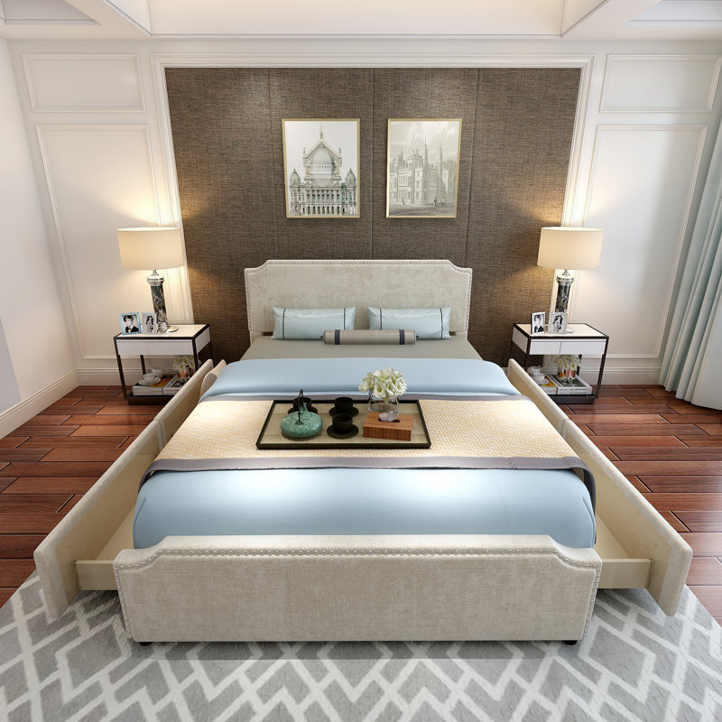 Langdon Upholstered Platform Storage Bed, Beige