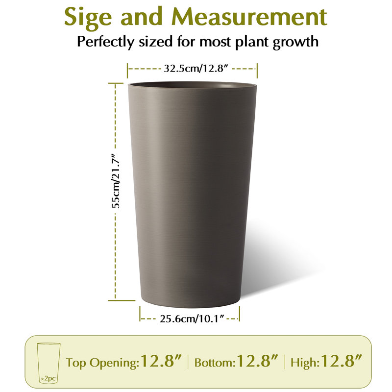 2 Pack Tall 21.7 In Planters For Outdoor Plants Modern Tall Square Planter Box Indoor Outdoor Porch Patio Flower Pot Modern Big Tapered Matte Tree Flower Pot For Garden