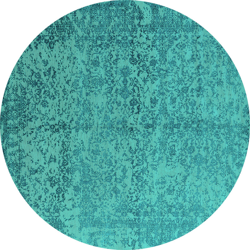 Tapis oriental en chenille tissé à la machine Mikhaila en bleu sarcelle / bleu, Rond 5 pi