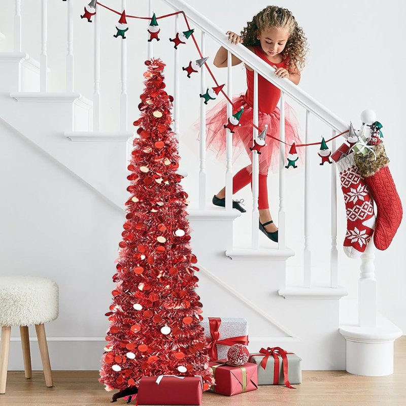 Arbre de Noël artificiel pliable de 5 pi, arbre de Noël en forme de guirlande de Noël argenté pour les fêtes de fin d'année