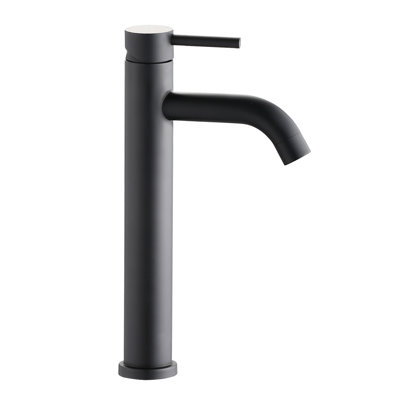 Robinet de salle de bain moderne haut - 1 trou, noir mat, traitement de surface haute précision de longue durée