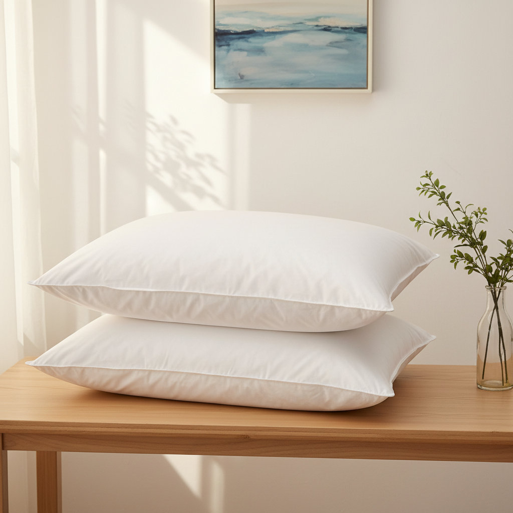 Goose Feather Down Blend Pillow, 100% Cotton Shell, Medium Support Sleep Pillows, Standard, White