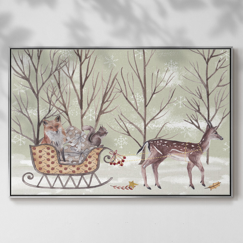Christmas Time I, H 17 po x l 25 po x P 2 po, Toile avec cadre argenté