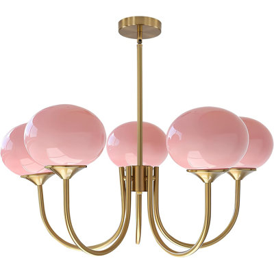 5-light Pink Glass Globe Chandelier