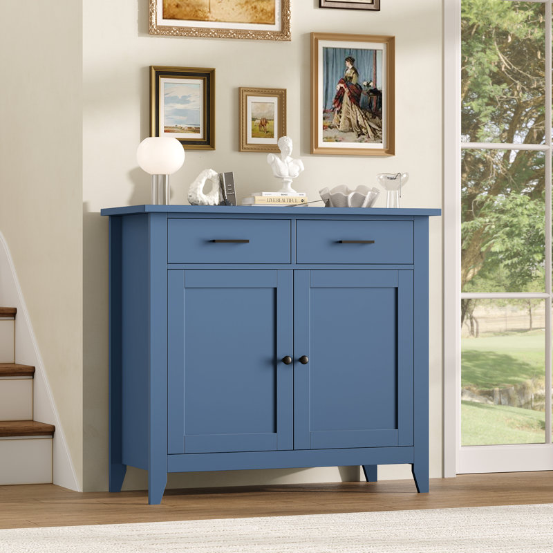 Armoires d'appoint en bois avec 2 tiroirs et 2 portes Ailynn, Bleu